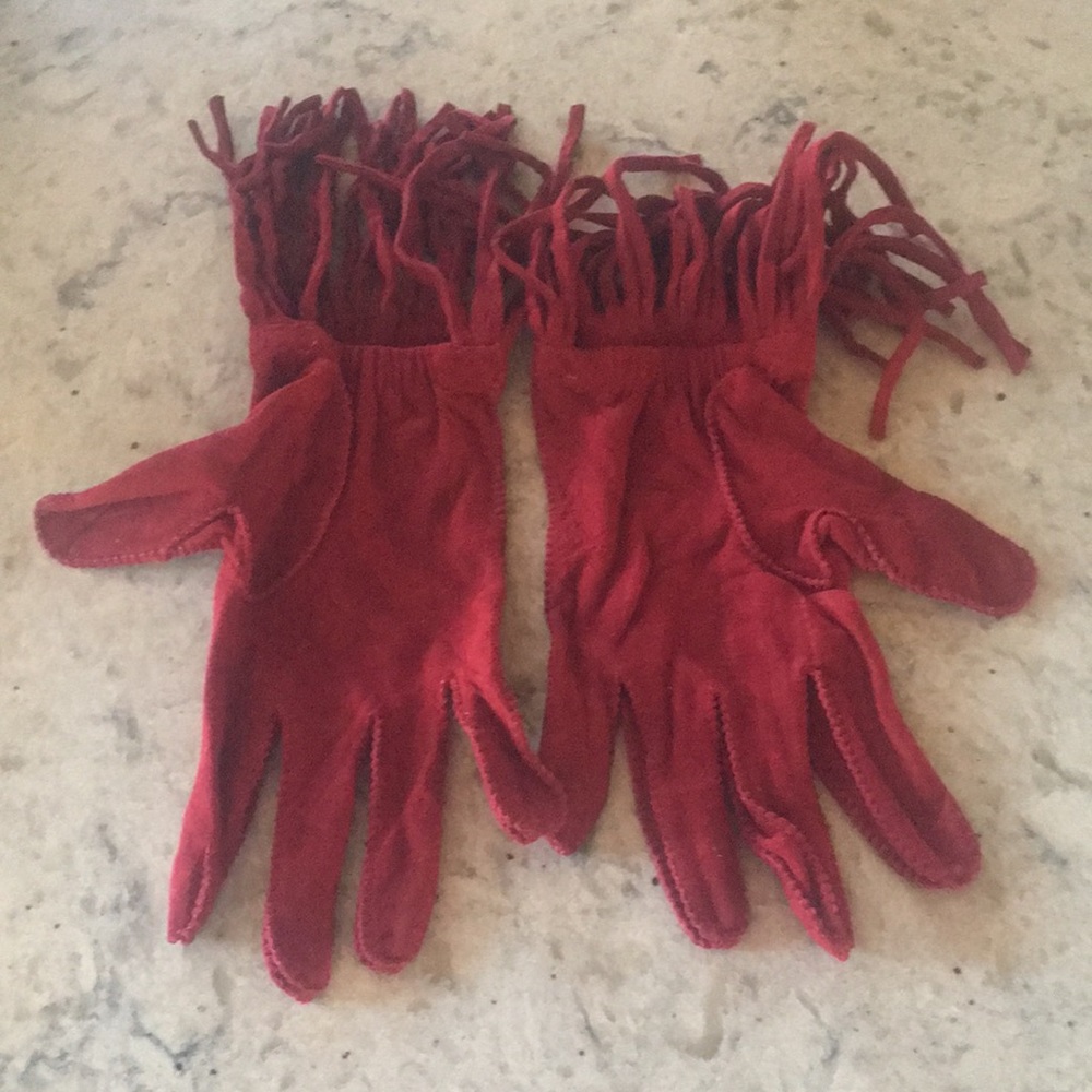 Vintage red/ burgundy leather shade fringe gloves-NFS do not buy reserved